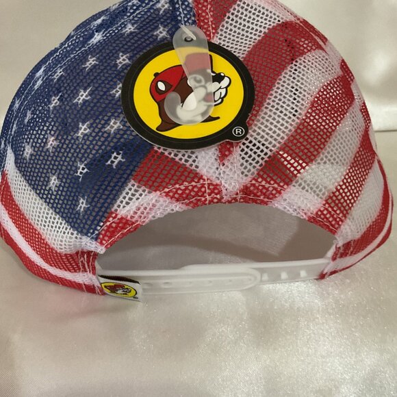 Buc-Ees Patriotic Trucker Hat With American Flag Mesh Back & Logo Patch - Picture 3 of 5